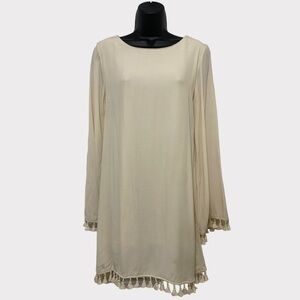 Yaya Club Cream Long Sleeve Dress w/ Tassle Hem Size Small